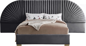 Diana Queen Bed In Grey Velvet