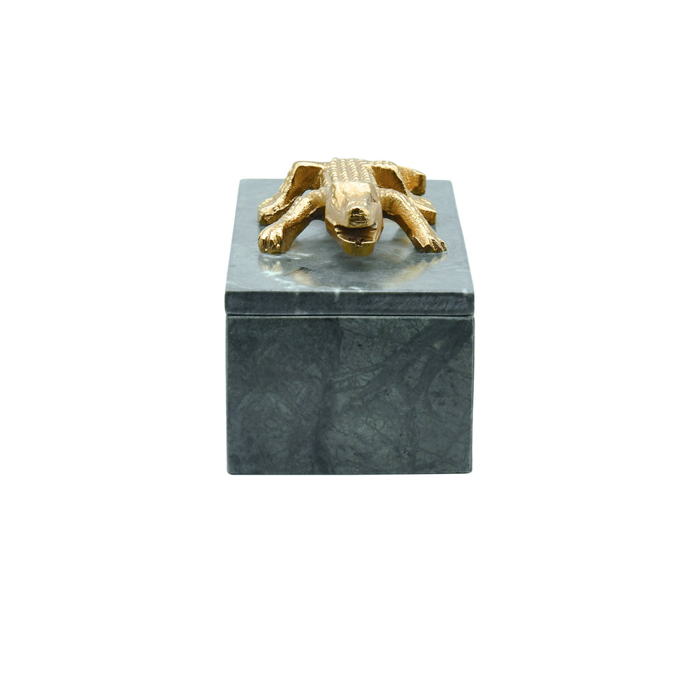 GREEN MARBLE BOX WITH BRASS ALLIGATOR HANDLE