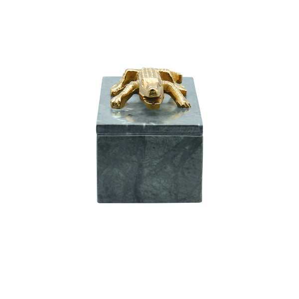 GREEN MARBLE BOX WITH BRASS ALLIGATOR HANDLE