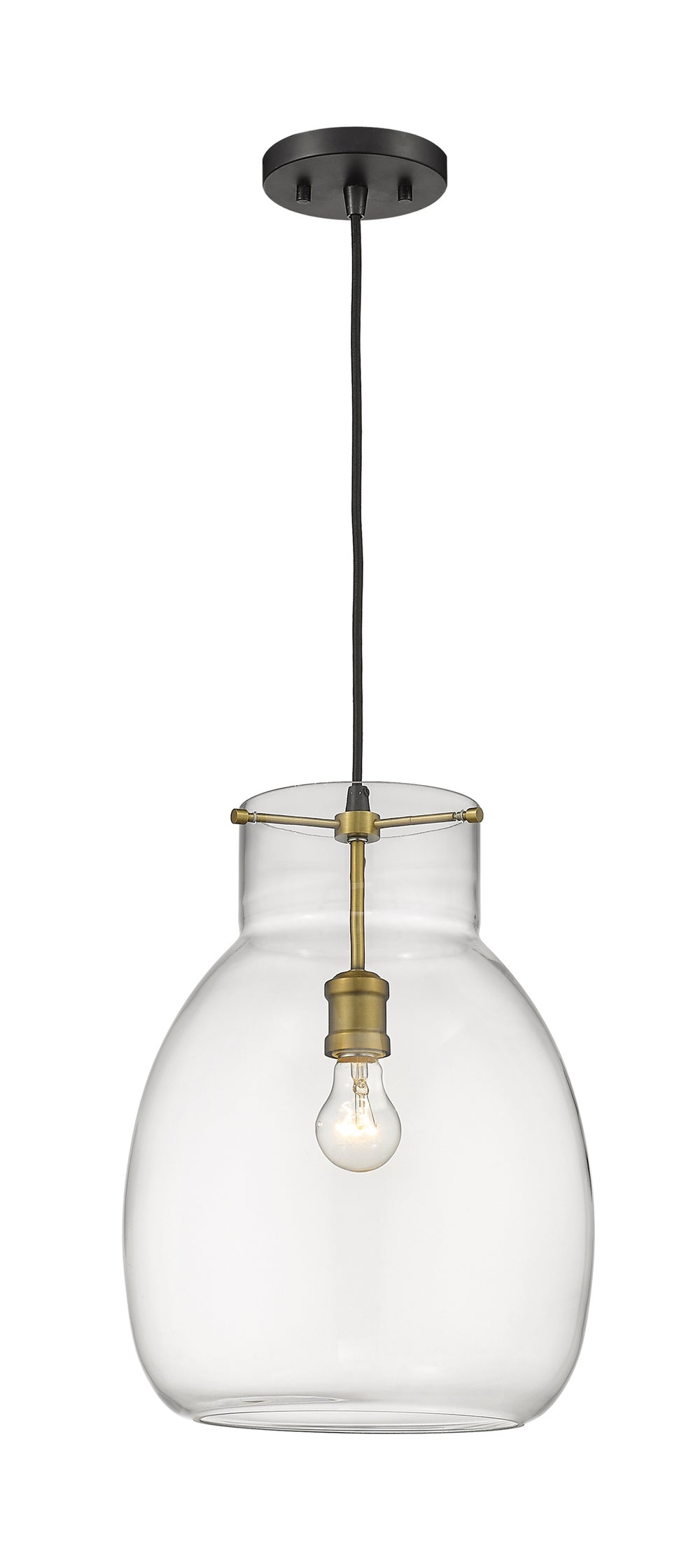 Bella 1 Light Pendant in Matte Black + Olde Brass Finish