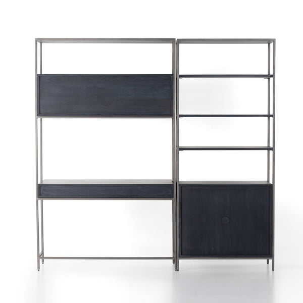 Trey Modular Wall Desk W/ 1 Bookcase - Black Wash Poplar