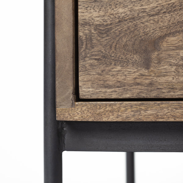 Glenn I 20L x 21W x 24H Dark Brown Wood w/ Black Iron Frame Square End/Side Table