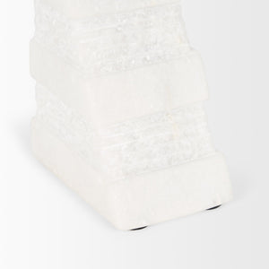 Cavetto White Marble Bookends w/rough carving S/2