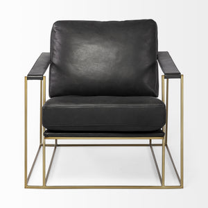 Watson Black Leather Wrap Gold Metal Frame Accent Chair