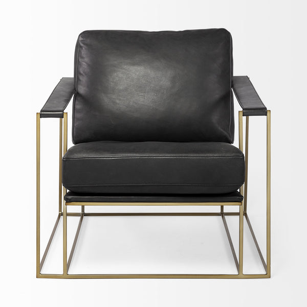 Watson Black Leather Wrap Gold Metal Frame Accent Chair