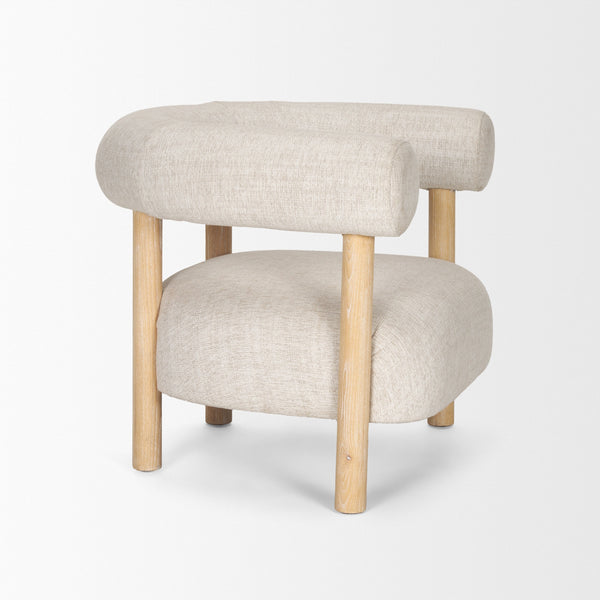 Gianna Open Back Light Brown Wood w/ Oatmeal Fabric Accent Chair