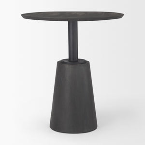 32" Round Black-Brown Wood Tabletop & Base w/ Black Metal Accent Pedestal Bistro Table