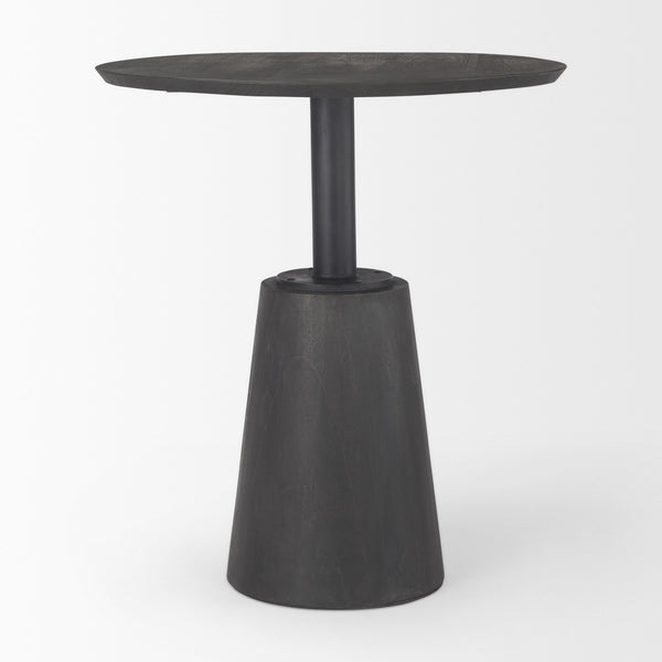 32" Round Black-Brown Wood Tabletop & Base w/ Black Metal Accent Pedestal Bistro Table