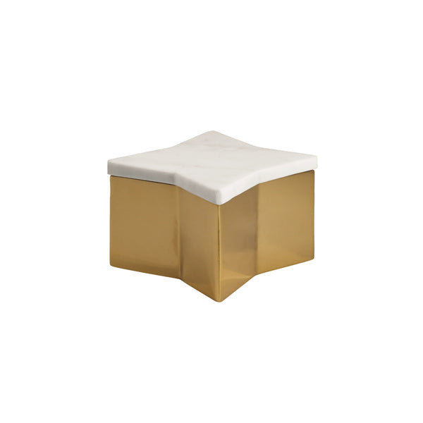 SMALL STAR BOX WITH WHITE MARBLE LID AND BRASS BASE
