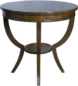 Scheffield Round Birch and Veneer End Table in Distressed Brown