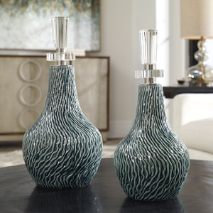 Almera Dark Teal Bottles, S/2