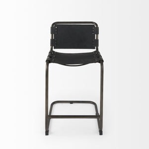 Berbick 21L x 25W x 38H Black Leather W/ Iron Frame Counter Stool