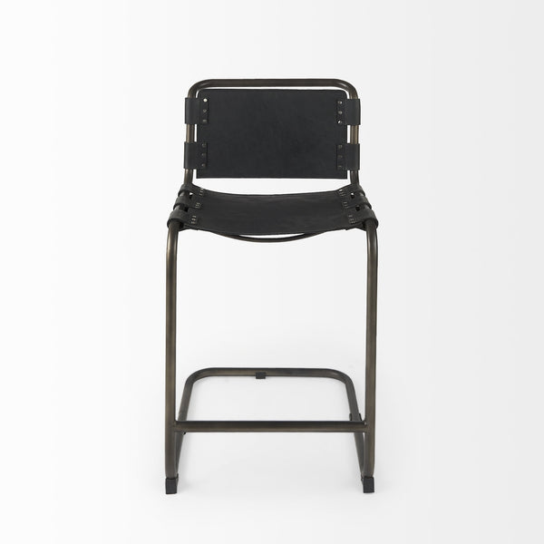 Berbick 21L x 25W x 38H Black Leather W/ Iron Frame Counter Stool