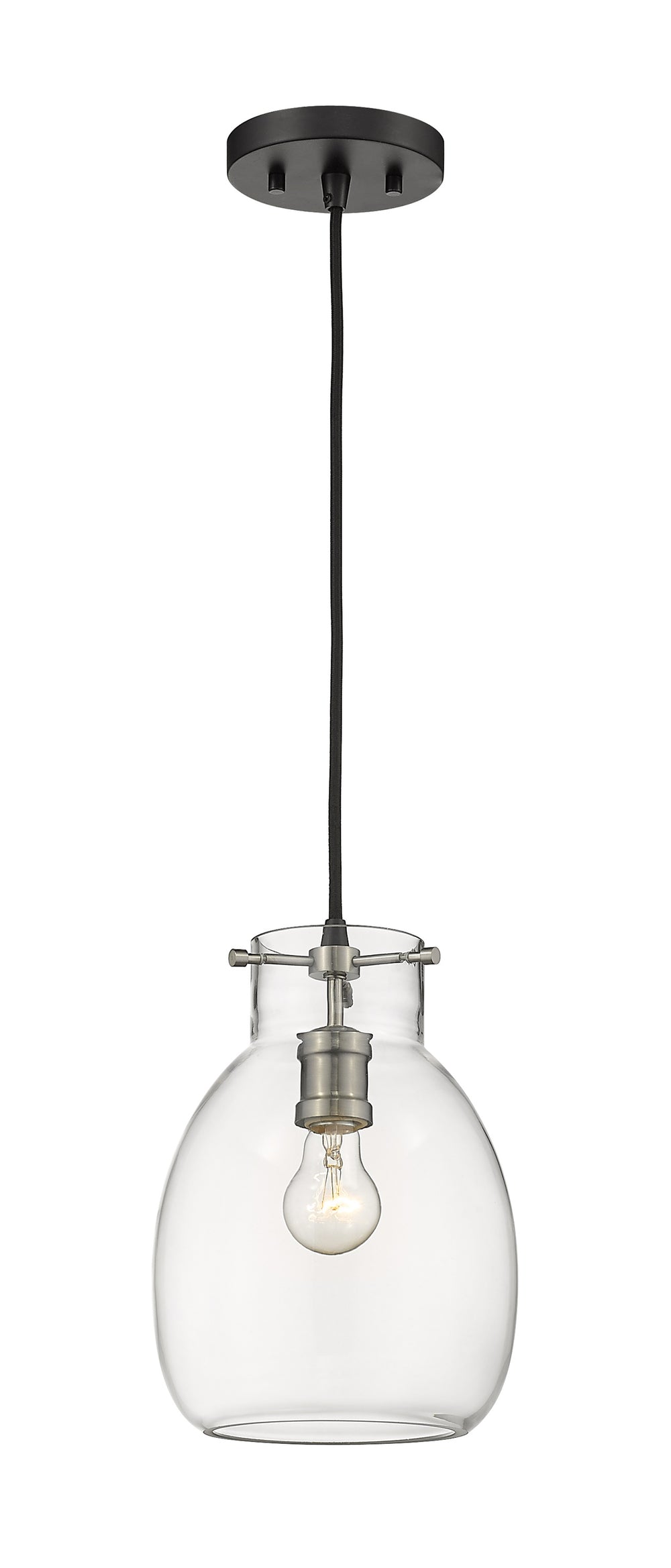 Bella 1 Light Mini Pendant in Matte Black + Brushed Nickel Finish