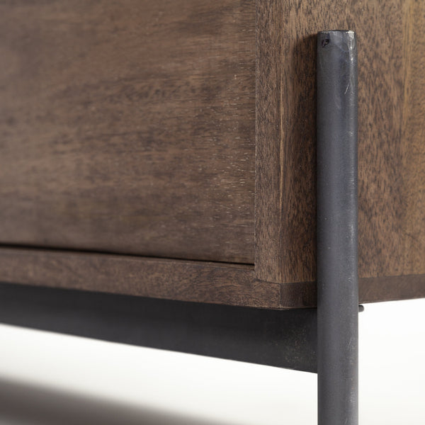 Glenn IV Dark Brown Wood w/ Black Iron Frame Media Console w/ Storage, TV Stand for TV up to 71"