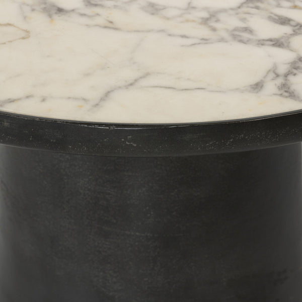 Balboa Outdoor End Table - Veined White Marble