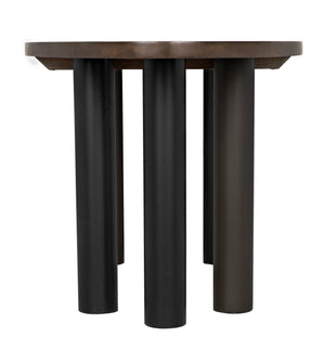 Journal Oval Dining Table, Dark Walnut with Black & Aged Brass Steel Base