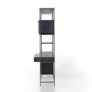 Trey Modular Wall Desk W/ 1 Bookcase - Black Wash Poplar