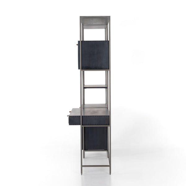 Trey Modular Wall Desk W/ 1 Bookcase - Black Wash Poplar