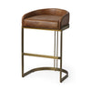 Hollyfield 20.5L x 19.75W x 32.75H Brown Leather Seat Gold Metal Base Bar Stool