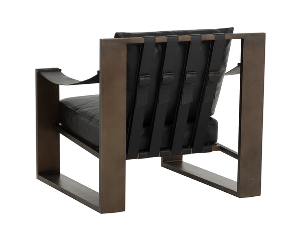 BERKE LOUNGE CHAIR - ANTIQUE BRONZE - CHARCOAL BLACK LEATHER