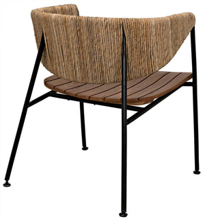 Helena Teak and Synthetic Seagrass Chair with Industrial Steel Frame in Clear Coat Semi-Gloss Finish