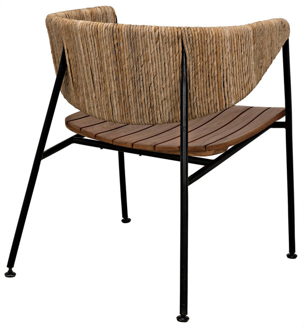 Helena Teak and Synthetic Seagrass Chair with Industrial Steel Frame in Clear Coat Semi-Gloss Finish