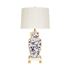 HAND PAINTED URN SHAPE TOLE TABLE LAMP IN NAVY VINE