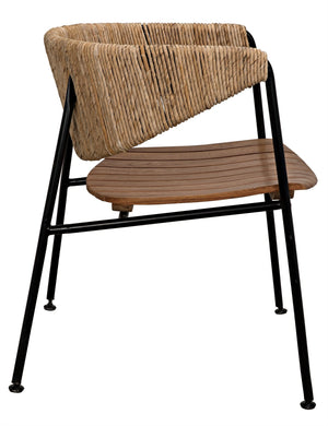 Helena Teak and Synthetic Seagrass Chair with Industrial Steel Frame in Clear Coat Semi-Gloss Finish