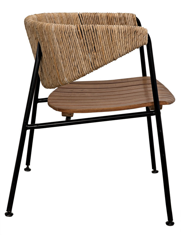 Helena Teak and Synthetic Seagrass Chair with Industrial Steel Frame in Clear Coat Semi-Gloss Finish