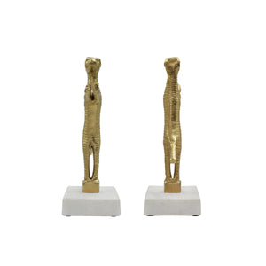 PAIR OF DOG BOOKENDS IN BRASS FINISH ON WHITE MARBLE BASE