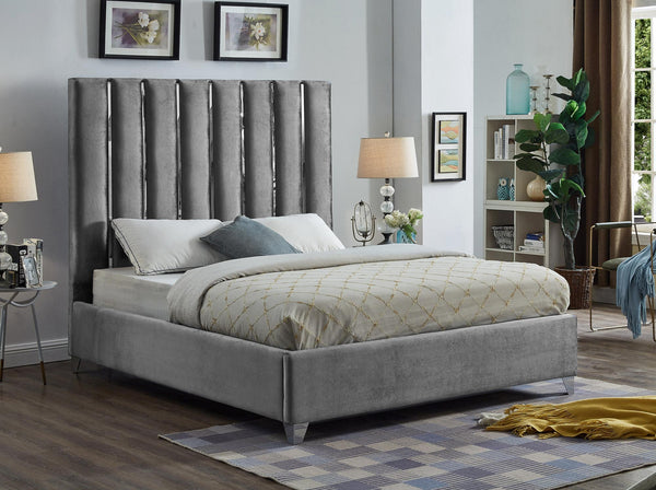 Donnie King Bed In Grey Velvet