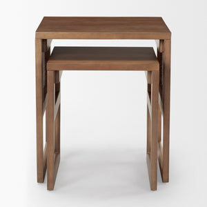 Grier Set of 2 Medium Brown Solid Wood w/ Cane Nesting Accent Tables