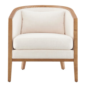 Tillman Fabric Accent Arm Chair w/ Rattan, Shortbread/Natural