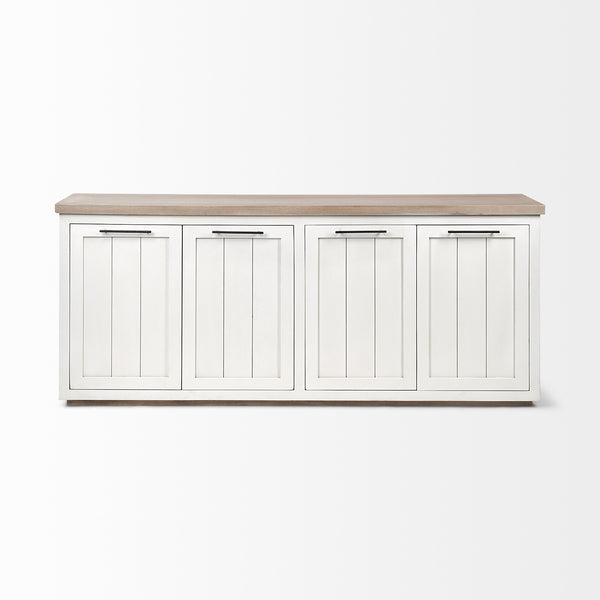 Fairview III Solid Wood Brown Top & White Frame 4 Cabinet Door Sideboard
