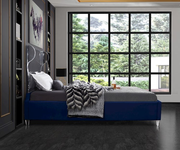 Levi Twin Bed In Navy Velvet