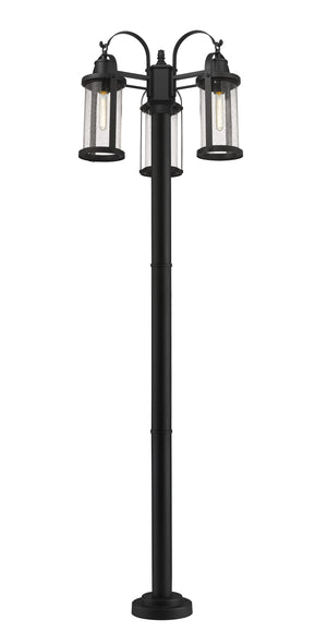 Roundhouse 3 Light Outdoor Post Mounted Fixture in Black Finish