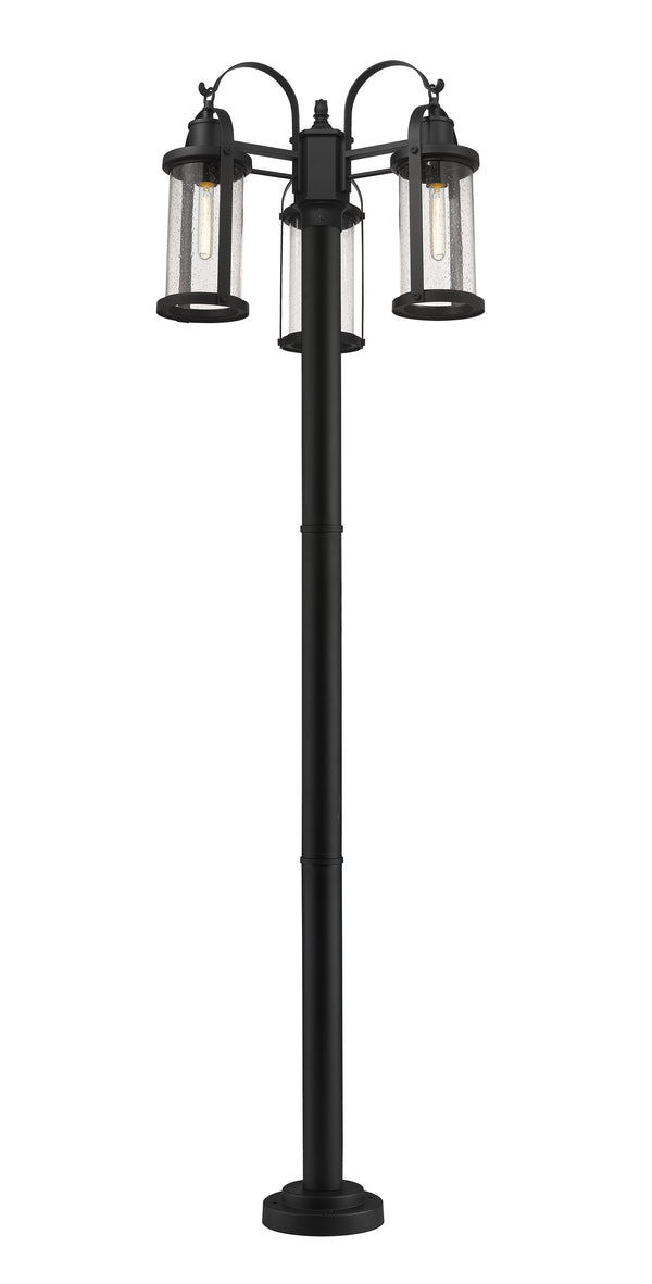 Roundhouse 3 Light Outdoor Post Mounted Fixture in Black Finish
