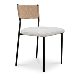 Moe's Foley Dining Chair Set, White Bouclé, Paper Rope