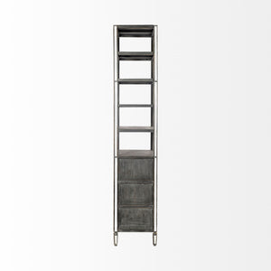 Sunnyvale 32L x 18W x 90H Dark Brown Solid Wood and Mirrored Glass Four Shelf Shelving Unit