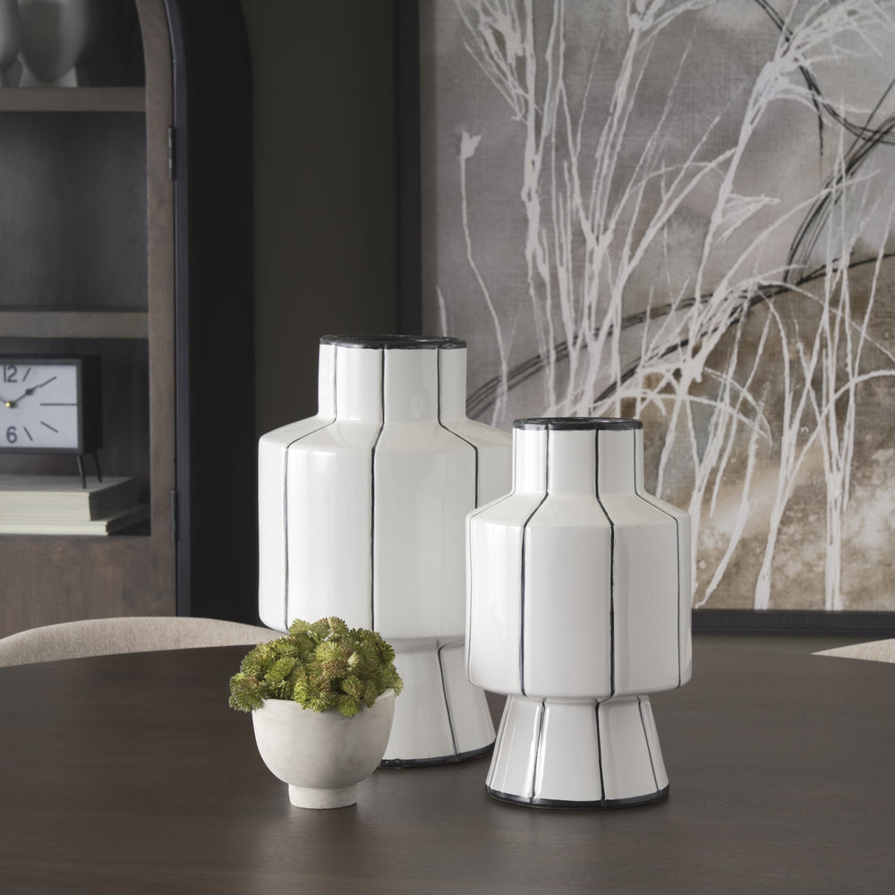 Dinah Large White w/ Black Stripes  Ceramic Vase