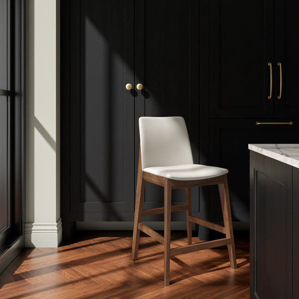 Deco Counter Stool in White with Walnut Frame