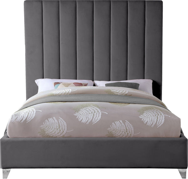 Glenda Queen Bed In Grey Velvet