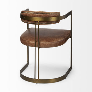 Hollyfield I Brown Leather Seat Gold Iron Frame Dining Chair