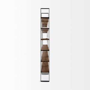 Taunton II 80L x 10.5W x 90H Dark Brown Wood And Black Iron Six Shelving Unit