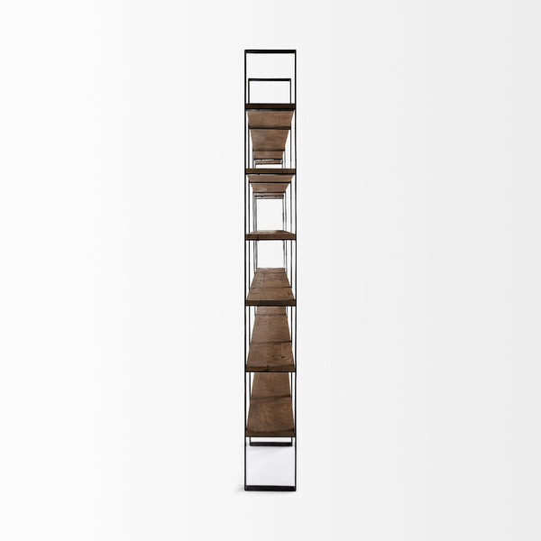 Taunton II 80L x 10.5W x 90H Dark Brown Wood And Black Iron Six Shelving Unit