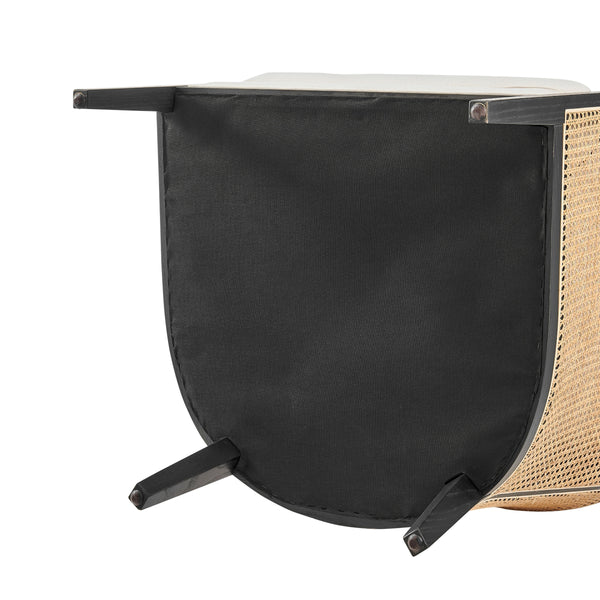 Tillman Fabric Accent Arm Chair w/ Rattan Black Frame, Shortbread/Natural