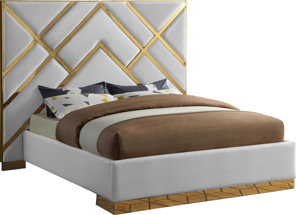 Lionel King Bed In White Faux Leather
