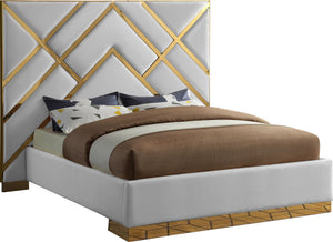 Lionel King Bed In White Faux Leather