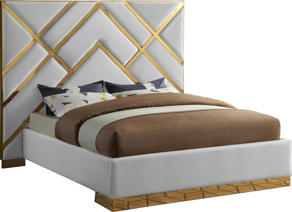 Lionel King Bed In White Faux Leather